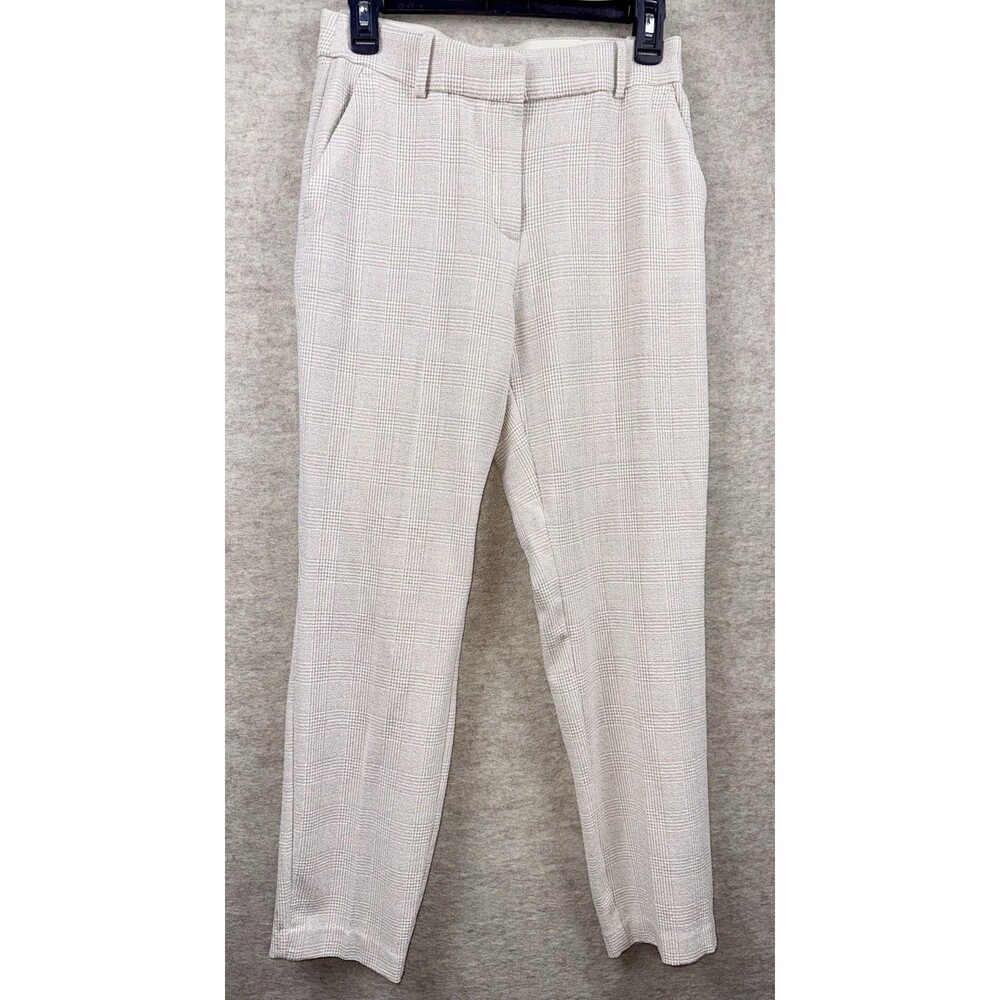 H & M Women’s Dress Slacks Beige/Cream Plaid Straight Leg Size 6 Pockets